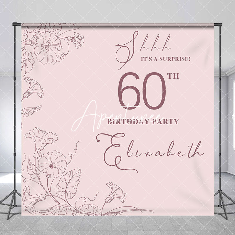 Aperturee - Pink Floral Lines Custom Name 60th Birthday Backdrop