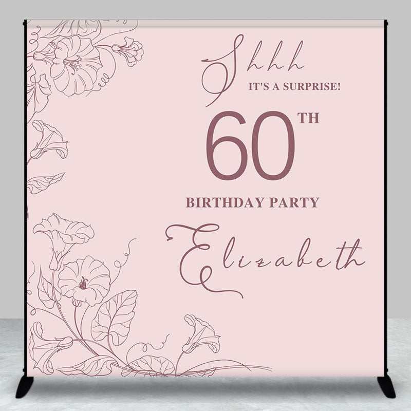 Aperturee - Pink Floral Lines Custom Name 60th Birthday Backdrop