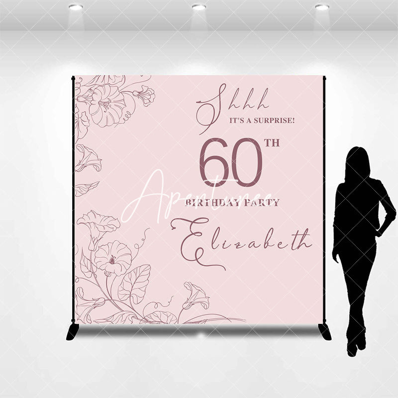 Aperturee - Pink Floral Lines Custom Name 60th Birthday Backdrop