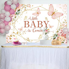 Aperturee - Pink Floral Little Baby Coming Baby Shower Backdrop