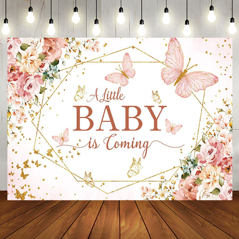 Aperturee - Pink Floral Little Baby Coming Baby Shower Backdrop