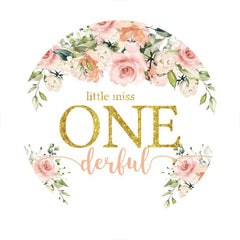 Aperturee - Pink Floral Little Miss One Derflu Round Birthday Backdrop