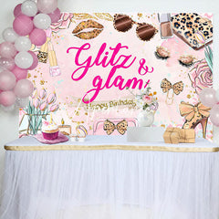 Aperturee - Pink Floral Make Up Lip Bow Knot Birthday Backdrop