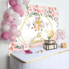 Aperturee - Pink Floral Mi Bautizo Angel Baptism Backdrop