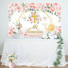 Aperturee - Pink Floral Mi Bautizo Angel Baptism Backdrop