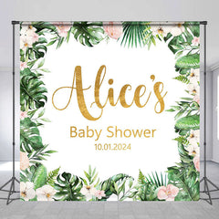 Aperturee - Pink Floral Monstera Custom Baby Shower Backdrop