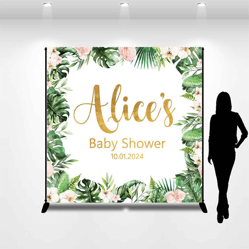 Aperturee - Pink Floral Monstera Custom Baby Shower Backdrop