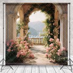 Aperturee - Pink Floral Mountain Spring Backdrop For Photograph