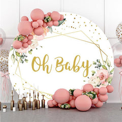 Aperturee Pink Floral Oh Baby Round Backdrop For Shower