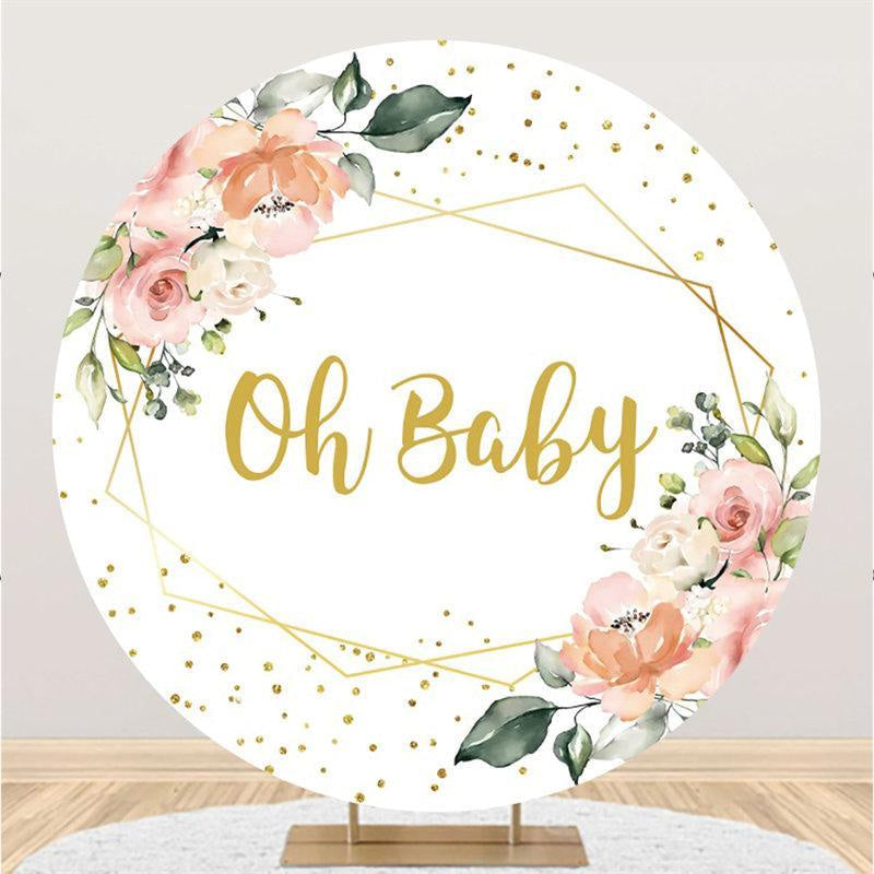 Aperturee Pink Floral Oh Baby Round Backdrop For Shower