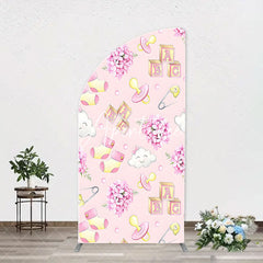 Aperturee - Pink Floral Pacifier Cloud Arch Baby Shower Backdrop