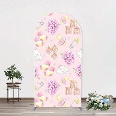 Aperturee - Pink Floral Pacifier Cloud Arch Baby Shower Backdrop