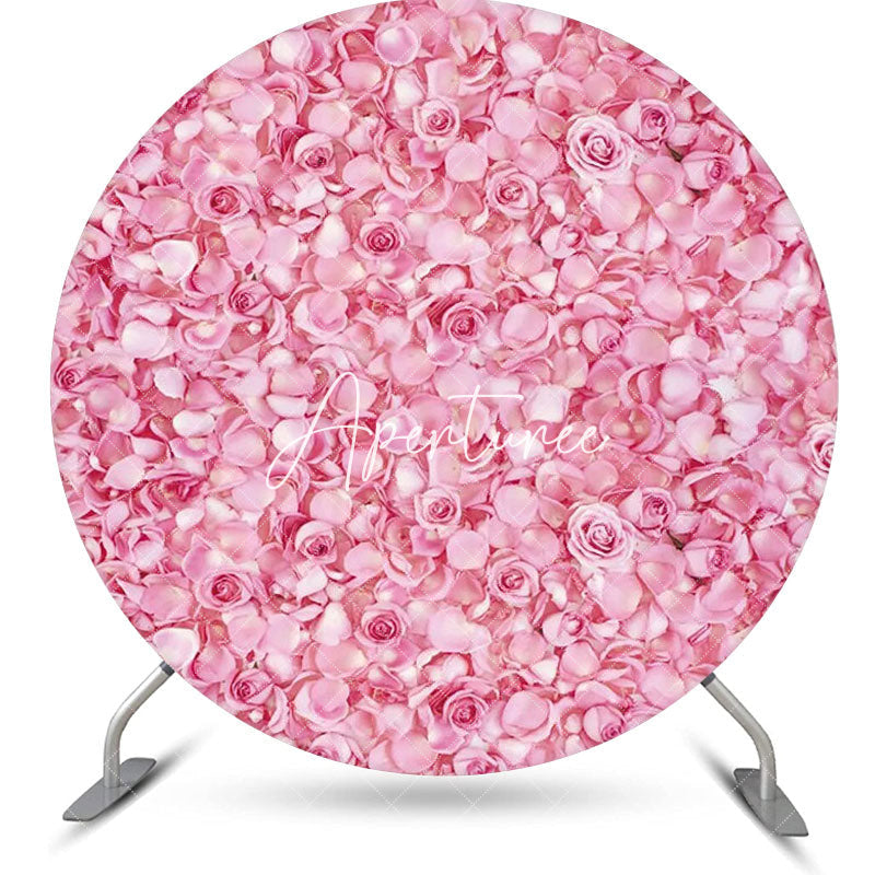 Aperturee - Pink Floral Petals Romantic Round Wedding Backdrop