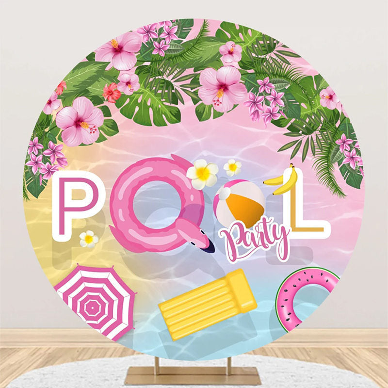 Aperturee - Pink Floral Plant Summer Round Pool Party Backdrop