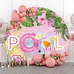 Aperturee - Pink Floral Plant Summer Round Pool Party Backdrop