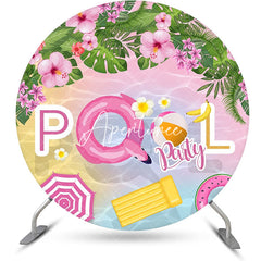 Aperturee - Pink Floral Plant Summer Round Pool Party Backdrop