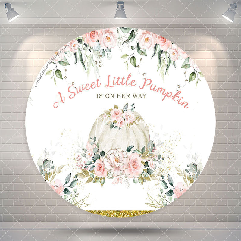 Aperturee Pink Floral Punpkin Circle Girl Baby Shower Backdrop