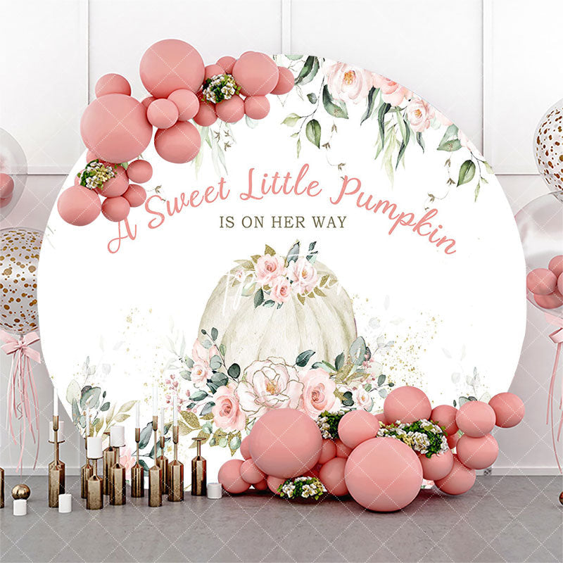 Aperturee Pink Floral Punpkin Circle Girl Baby Shower Backdrop