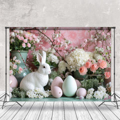 Aperturee - Pink Floral Rabbit Egg Vase Easter Photo Backdrops