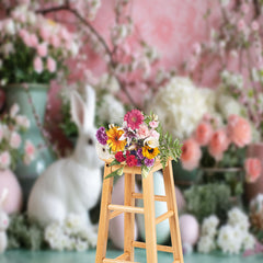 Aperturee - Pink Floral Rabbit Egg Vase Easter Photo Backdrops