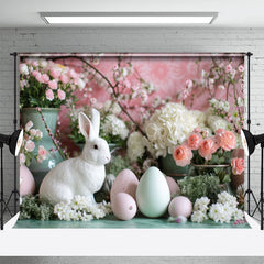 Aperturee - Pink Floral Rabbit Egg Vase Easter Photo Backdrops