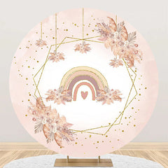 Aperturee - Pink Floral Rainbow Boho Round Birthday Backdrop