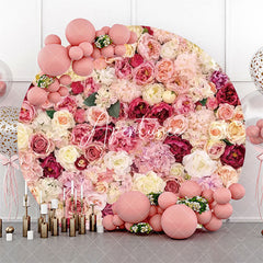 Aperturee - Pink Floral Red Petal Wall Round Wedding Backdrop