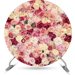 Aperturee - Pink Floral Red Petal Wall Round Wedding Backdrop