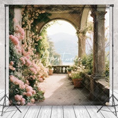 Aperturee - Pink Floral Retro Arch Spring Backdrop For Photo