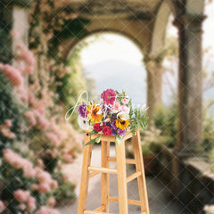 Aperturee - Pink Floral Retro Arch Spring Backdrop For Photo