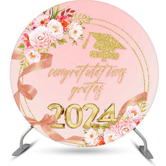 Aperturee Pink Floral Ribbon Circle 2023 Graduation Backdrop