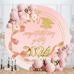 Aperturee Pink Floral Ribbon Circle 2023 Graduation Backdrop