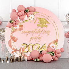 Aperturee Pink Floral Ribbon Circle 2023 Graduation Backdrop