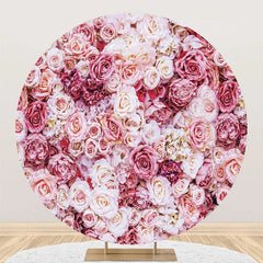 Aperturee - Pink Floral Romantic Wall Round Wedding Backdrop