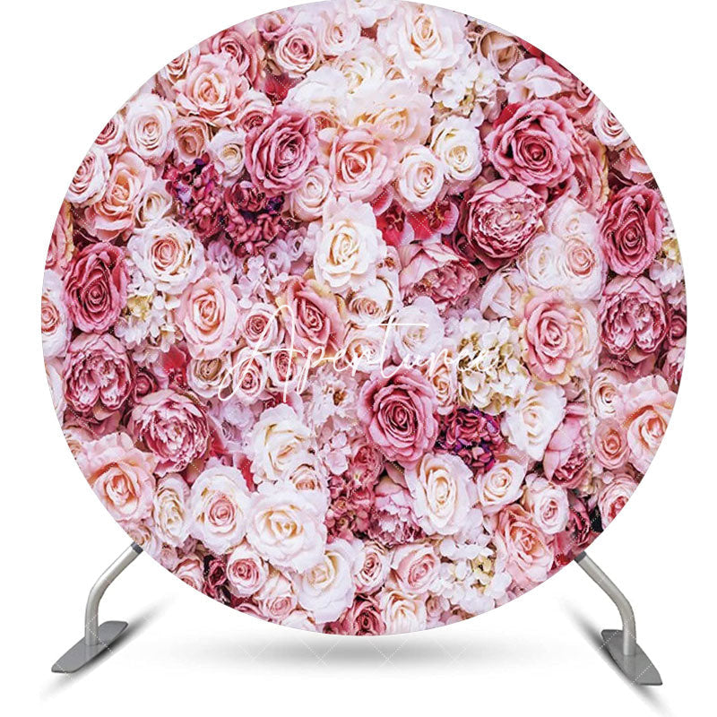 Aperturee - Pink Floral Romantic Wall Round Wedding Backdrop