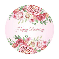 Aperturee - Pink Floral Round Happy Birthday Backdrop For Girl