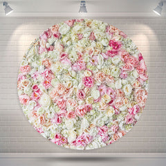 Aperturee - Pink Floral Round Wedding Party Backdrop Cover