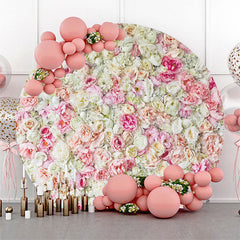 Aperturee Pink Floral Round Wedding Party Backdrop Cover