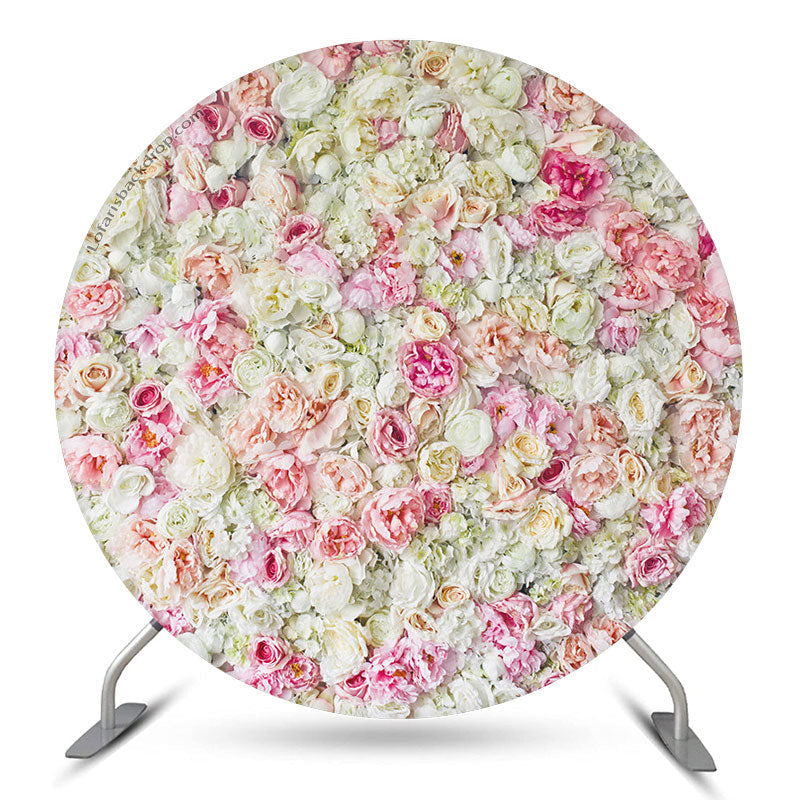 Aperturee Pink Floral Round Wedding Party Backdrop Cover