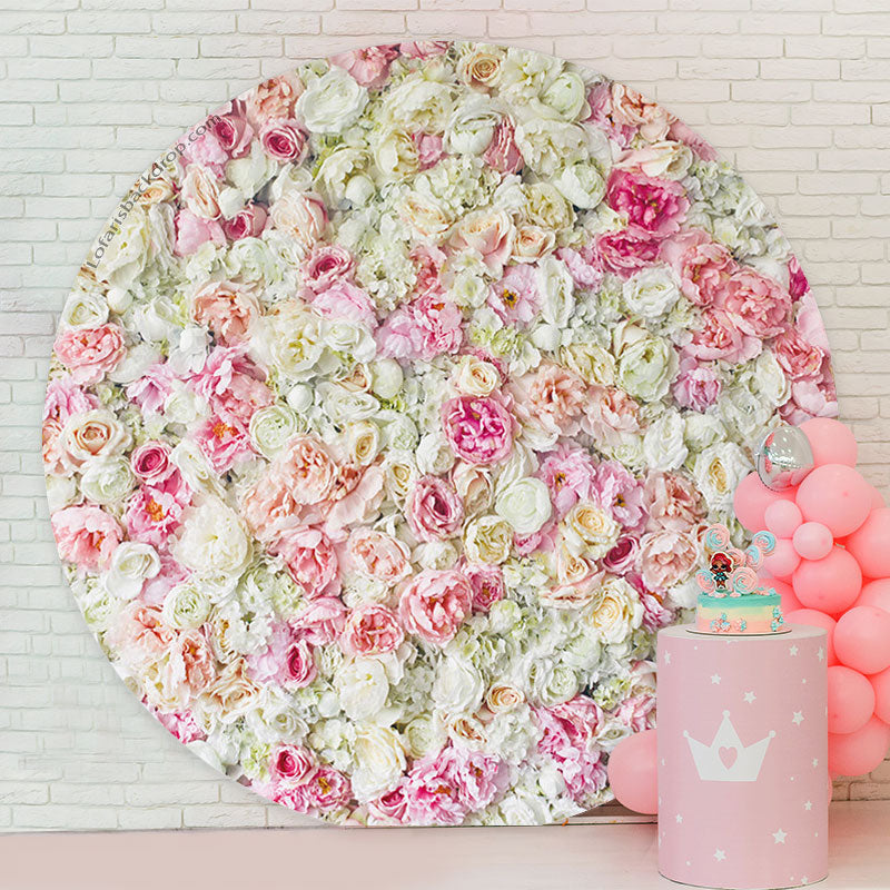 Aperturee - Pink Floral Round Wedding Party Backdrop Cover