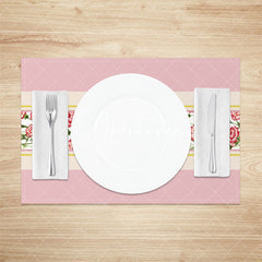 Aperturee - Pink Floral Seamless Beige Dining Set Of 4 Placemats