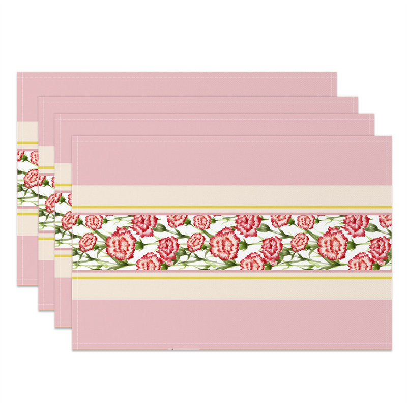 Aperturee - Pink Floral Seamless Beige Dining Set Of 4 Placemats