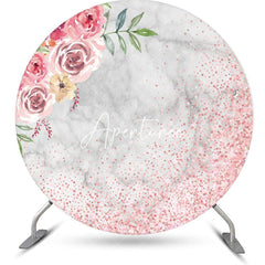 Aperturee - Pink Floral Sequin Marble Round Birthday Backdrop