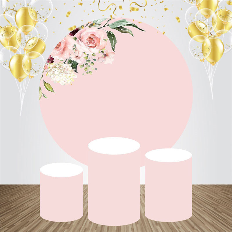 Aperturee - Pink Floral Simple Round Backdrop Kit For Wedding