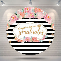 Aperturee Pink Floral Stripes Circle Congrats Grad Backdrop