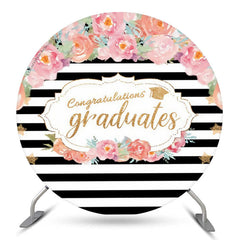 Aperturee Pink Floral Stripes Circle Congrats Grad Backdrop