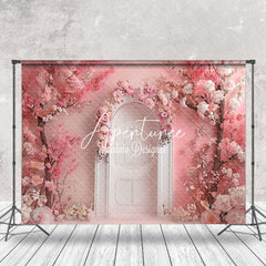 Aperturee - Pink Floral Trees White Arch Door Wedding Backdrop