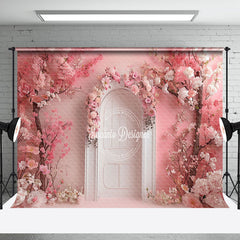 Aperturee - Pink Floral Trees White Arch Door Wedding Backdrop