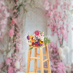 Aperturee - Pink Floral Vine White Arch Door Wedding Backdrop