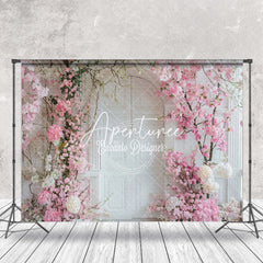 Aperturee - Pink Floral Vine White Arch Door Wedding Backdrop